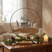 Product Deer decoration ring decoration stand metal wood silver Ø38cm