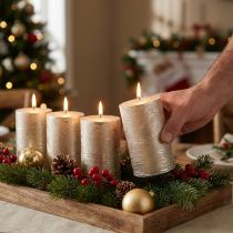 Product Platinum Metallic Pillar Candles 70x100mm 4-Piece Set - Elegant Table Decoration Premium Candles Long Burning Time