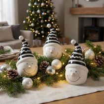 Product Snowman figure decoration ceramic black and white 12.5 cm 3 pieces