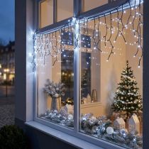 Product Light cascade with snow effect, winter decoration Advent, LED lights 6 strands cold white 480 L60/80/100cm