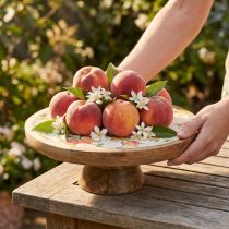 Product Decorative plate with base mango wood peach motif Ø26cm H9.5cm