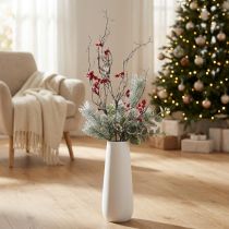 Product Artificial branch long snowy branch with berries red 130cm