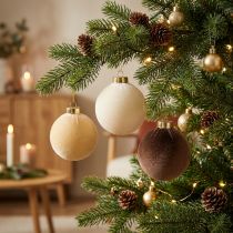 Product Velvet-Look Christmas Baubles Set of 12 in Warm Tones, 8cm Diameter