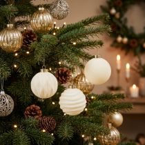 Product White Textured Christmas Bauble Ornament Set, 8cm, 12 Pieces
