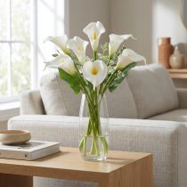 Product Artificial Calla Lily Flowers with Yellow Center, White, 35cm, Set of 10