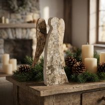 Product Wooden Angel Figurine with Birch Bark 30cm