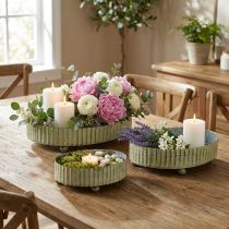 Product Tray for decorating, candle tray oval, metal decoration silver, green shabby chic L25/22/18cm H6cm set of 3