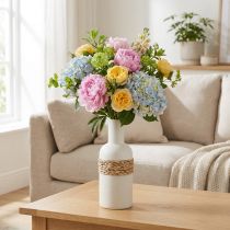 Product Flower vase white ceramic and seagrass vase table decoration H22.5cm