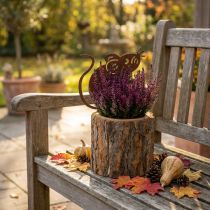 Product Wooden Plant Pot with Bark and Rusty Metal Mouse, 24cm