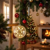 Product LED Christmas ball glass light chain hearts Ø15cm