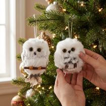 Product Owl Hanging Decorations, White and Grey, 6cm, Set of 2