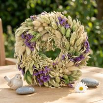Product Dried Flower Wreath for Spring and Summer, 26 cm, Table and Front Door Decor with Colour Accents