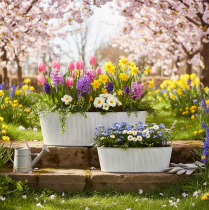 Product Oval metal bowl in white and silver, 32.5cm/37cm, set of 2.