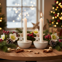Product Ceramic Star Candle Holders White 11cm Set of 2 Indoor Christmas Decoration