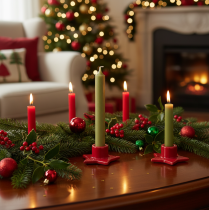 Product Star-Shaped Ceramic Taper Candle Holders for Christmas, 8cm, Red, Set of 2