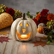 Product Ceramic Pumpkin Ornament with LED Light and Smiling Face 13cm