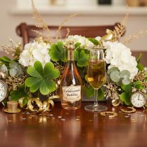Product Set of 2 Glass Christmas Tree Ornaments Champagne Bottle and Glass 14cm Gold Accents