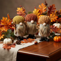 Product Set of 3 Gnome Figurines with Beards and Textured Hats, 10cm, Felt and Plastic