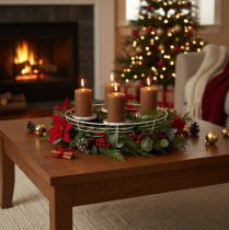 Product Round Metal Advent Candle Holder for 4 Tealights or Candles, 35cm, Grey