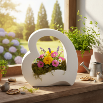 Product White Open Heart Shaped Planter 19cm for Floral Arrangements and Home Decoration