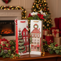 Product Set of 2 Christmas Bottle Gift Bags, Paper, 36cm, House and Tree Design