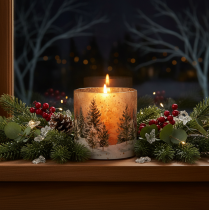 Product Glass Candle Holder with Winter Forest Design, 20cm
