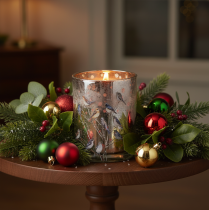 Product Glass Candle Holder with Winter Bird Design, 12cm
