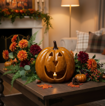 Product Ceramic Pumpkin with Face LED Decoration 19cm Yellow for Indoor Use
