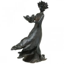 Bird bath flower child, garden figure metal look, girl in flower dress anthracite, brown antique look H56.5cm