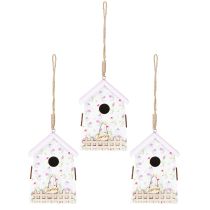 Product Spring Decoration Birdhouse Lilac White H11cm 3 Pcs
