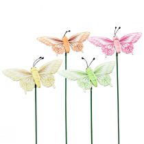 Flower plug wooden decorative butterflies on a stick 23cm 16pcs