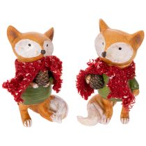 Product Set of 2 Polyresin Fox Figures with Scarf and Pine Cone, 10 cm, Autumn Decor