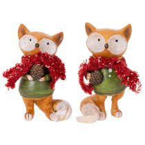 Product Set of 2 Polyresin Fox Figures with Scarf and Pine Cone, 10 cm, Autumn Decor