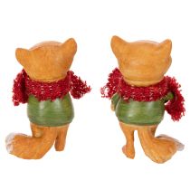 Product Set of 2 Polyresin Fox Figures with Scarf and Pine Cone, 10 cm, Autumn Decor
