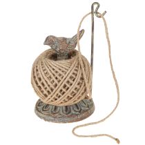 Product Vintage metal spool holder with bird and jute yarn H17cm