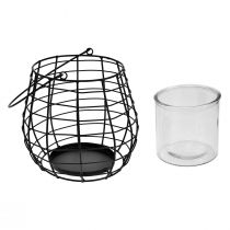 Product Garden lantern with handle black glass Ø17cm H15cm