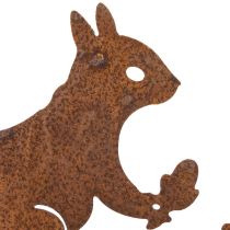 Product Garden stake squirrel on branch, weathered metal, 42cm high, 3 pieces
