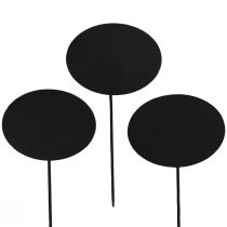 Garden Stake Wood Signs Oval Black 19cm 12pcs