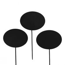 Garden Stakes Wood Wooden Signs Oval Black H17.5cm 12pcs
