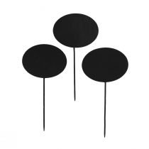 Product Garden Stakes Wood Wooden Signs Oval Black H17.5cm 12pcs