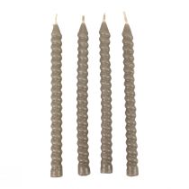 Twisted candles spiral candles gray green Ø1.4cm H18cm 4pcs