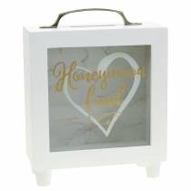 Wedding money box &quot;Honeymoon Fund&quot; wood with glass front white H15m