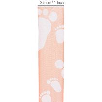 Product Gift ribbon baby feet decoration baptism ribbon pink 25mm 16m