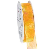 Product Gift ribbon, floral organza ribbon, yellow/orange, 25mm x 18m