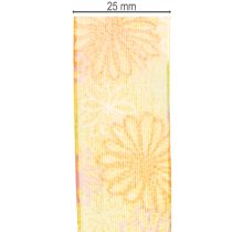 Product Gift ribbon, floral organza ribbon, yellow/orange, 25mm x 18m