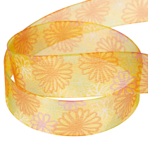 Product Gift ribbon, floral organza ribbon, yellow/orange, 25mm x 18m