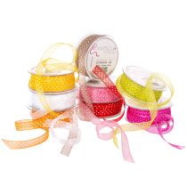 Product Decorative and gift ribbon with polka dots, organza ribbon, 15mm wide, 20m long