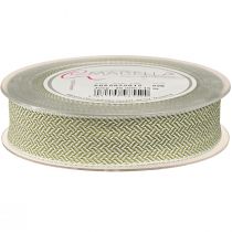Product Gift Ribbon Herringbone Pattern Decorative Ribbon White Green 25mm 15m