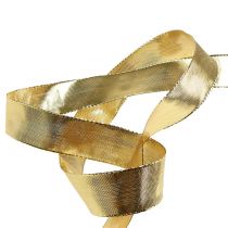 Gold gift ribbon with wire edge 25m