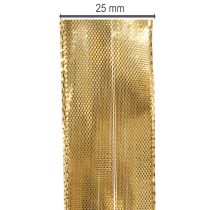 Product Gold gift ribbon with wire edge, 25mm wide, 25m long